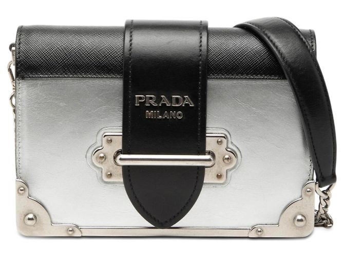 Bolsa Cahier em Vitello Metálico com Acabamento Saffiano Prata da Prada