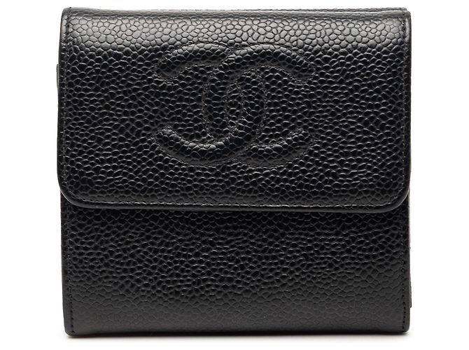Cartera Trifold Caviar Negra CC de Chanel Negro