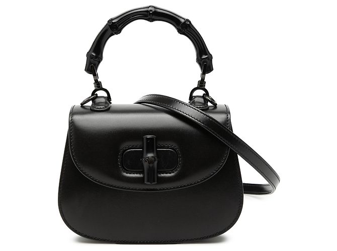 Bamboo Bolsa Gucci Mini em couro de bezerro preto 1947 com alça de bambu
