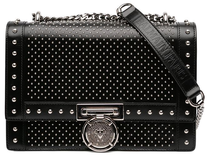 Borsa a spalla BBox 20 in pelle nera con borchie Balmain Nero