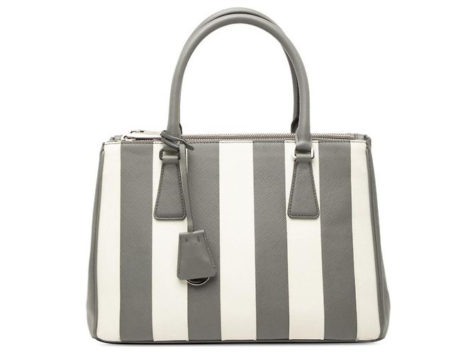 Sac à main rayé Galleria Medium de Prada Marron Blanc
