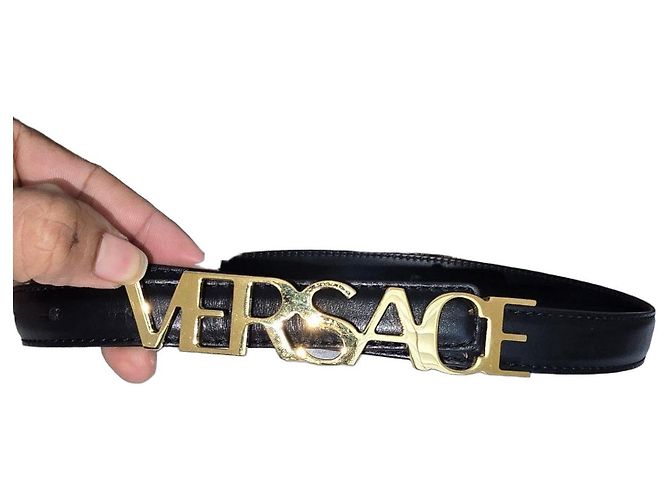 Medusa Ceinture Versace avec logo doré Noir Bijouterie dorée