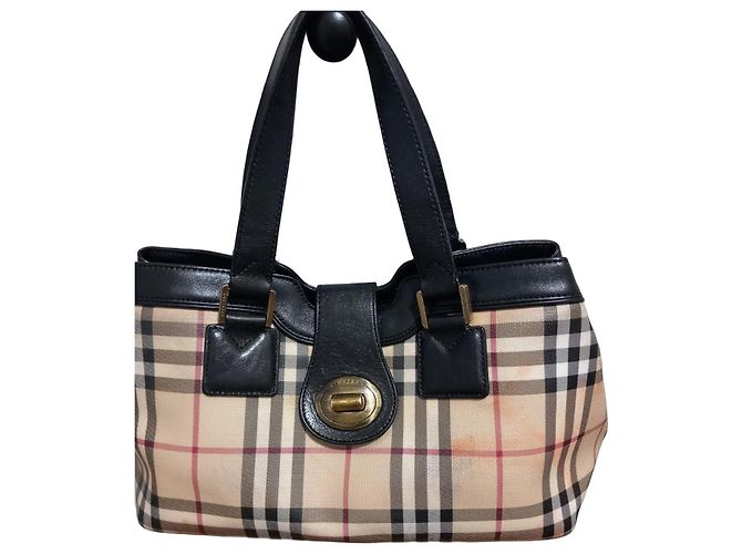 Borsa Burberry Check in Tela e Pelle Nero Multicolore Beige