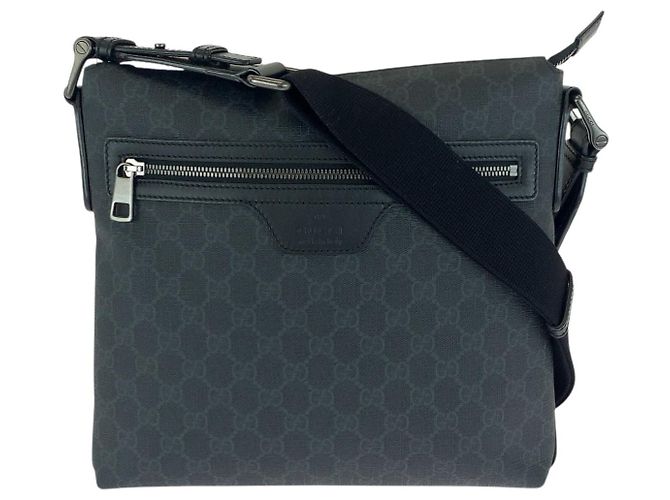 Gucci GG Supreme Canvas Leather Messenger Bag Black