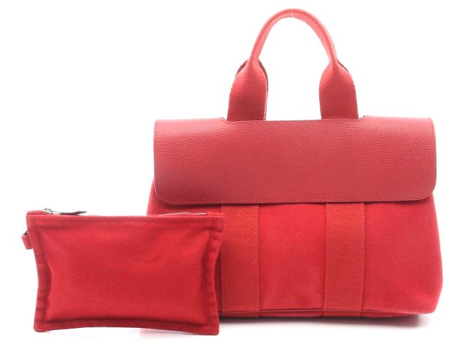 Hermès Bolsa de mão em lona e couro Hermes Valparaiso PM Vermelho