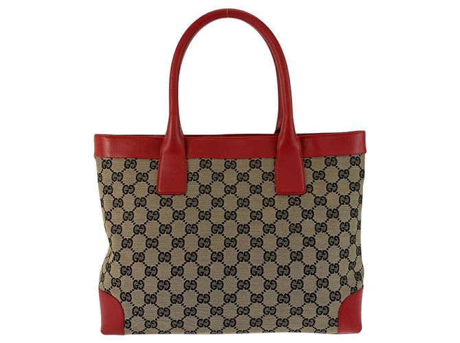 Gucci GG Canvas Leather Tote Bag Red