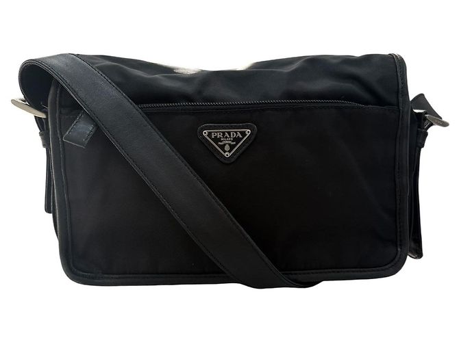 Bolsa de Ombro em Nylon e Couro Tessuto da Prada Preto