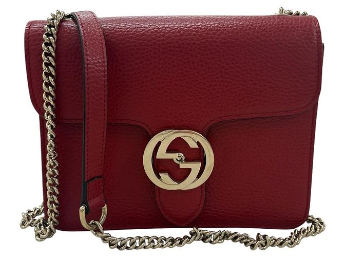 Bolso de hombro de cuero entrelazado Gucci Roja