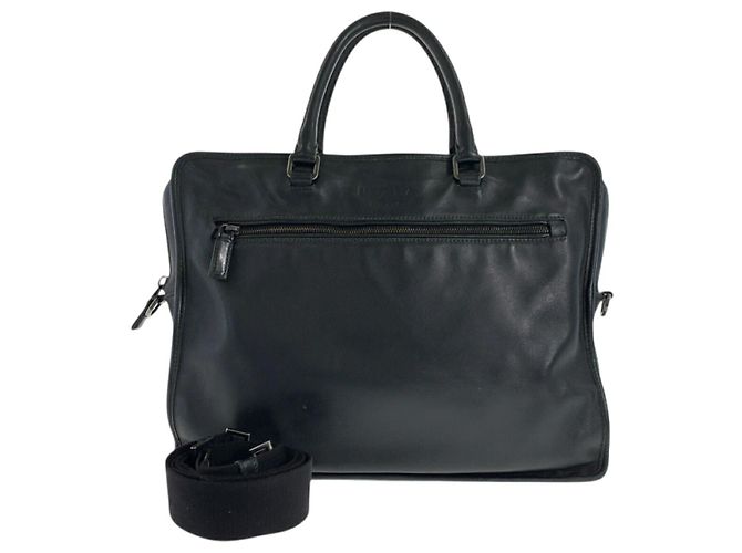 Prada Black Leather Briefcase Business Bag