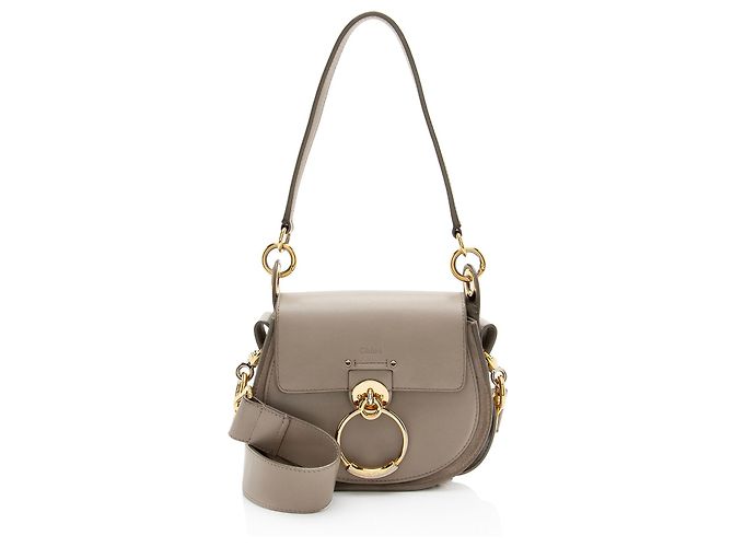 Chloé Bolsa de Ombro Tess Small em Couro de Bezerro Chloe Cinza