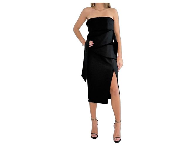 Autre Marque Misha Collection Trägerloses Midi Kleid Schwarz