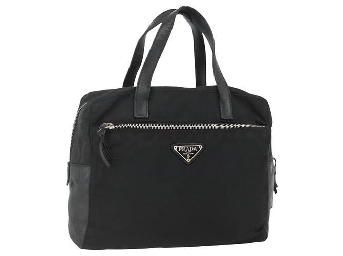 PRADA Borsa a mano in nylon nero argento Auth YKZ034