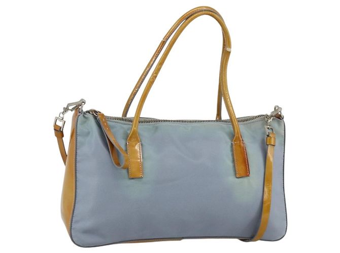 PRADA Hand Bag Nylon 2way Light Blue Silver Auth INZ088 Silvery