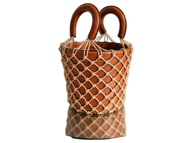 Borsa a secchiello Staud Moreau Macramè in pelle marrone