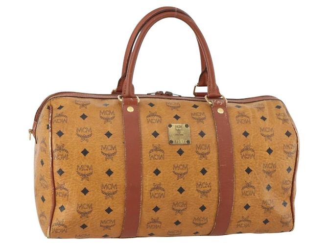 Bolsa Boston Vicetos Logogram MCM em couro PVC marrom e dourado Auth mr2119