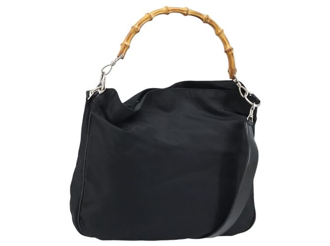 Borsa a Spalla GUCCI Bamboo Nylon 2in1 Marrone Argento Auth gh1994