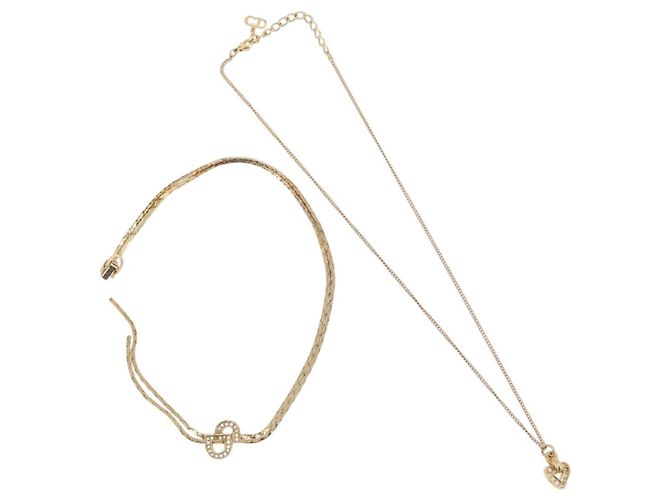 Collana Christian Dior metallo Due set Oro Auth ka3709 D'oro