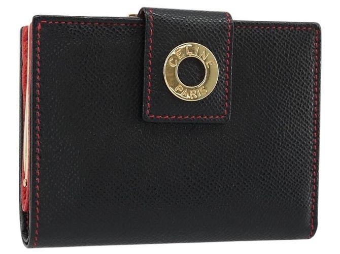 CÉLINE Circle Kompaktgeldbörse aus Leder Schwarz Gold Auth YKZ1057A Golden
