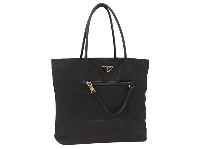 Borsa Tote Prada in nylon nero e oro Auth YKZ773 D'oro