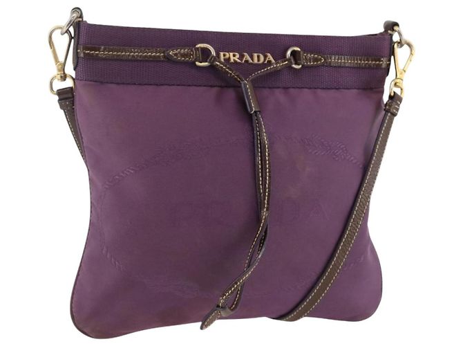 Sac à épaule PRADA en nylon violet et or Auth fm5271 Doré