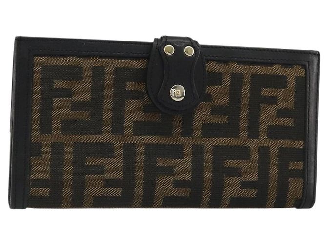 FENDI Zucca Canvas Long Wallet Black Brown Auth am11263A