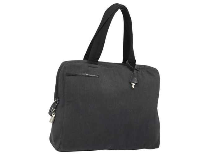 PRADA Hand Bag Canvas Silver Black Auth 174853 Silvery