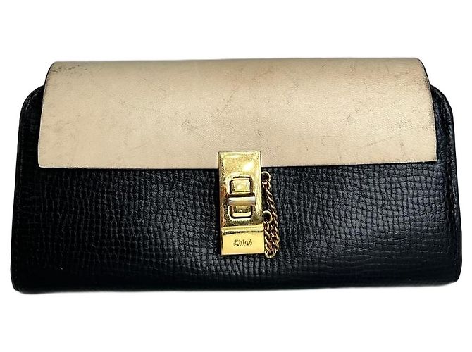 Chloé Vintage Chloe Snake Emblossed Leather Wallet Black Beige