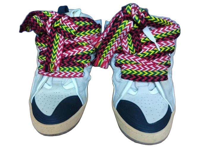 Baskets Lanvin Curb Noir Blanc Gris Daim et Cuir Multicolore
