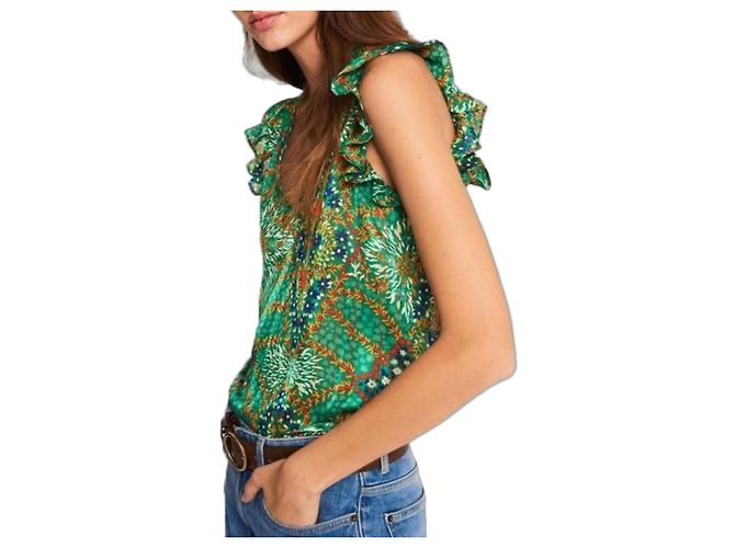 Ba&Sh High collar floral print blouse green polyester