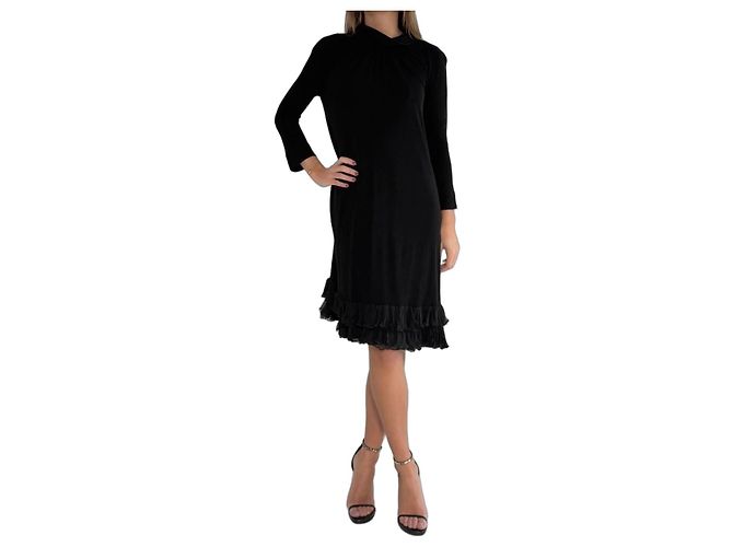 Balenciaga Schwarzes Viscose Kleid mit Rüschen