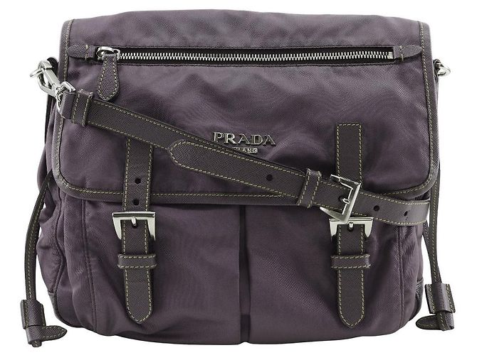 Bolsa de Ombro 2 em 1 de Nylon e Couro BT0687 da Prada Roxo