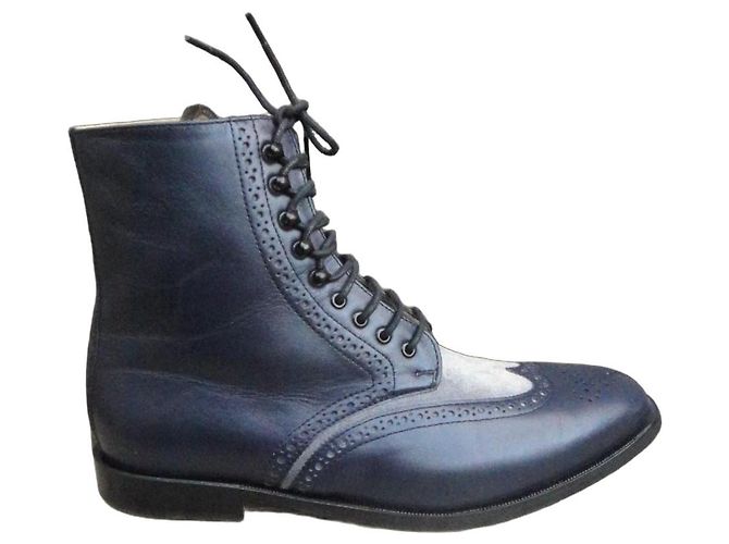 Autre Marque Botines Handmacher de cuero azul marino