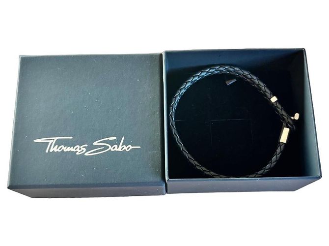 Thomas Sabo Pulseira de couro trançado preto com fecho de prata