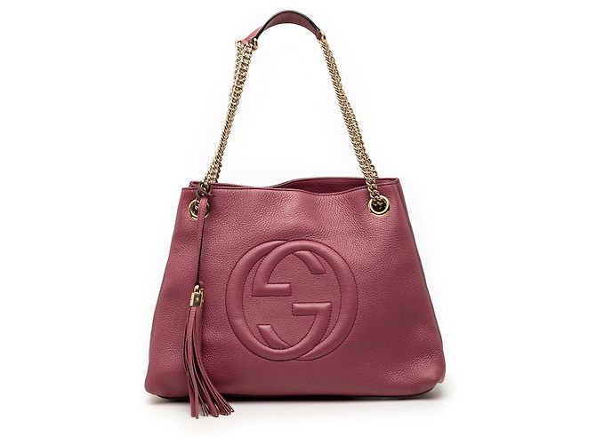 Bolsa Gucci Soho em couro de bezerro rosa médio com corrente