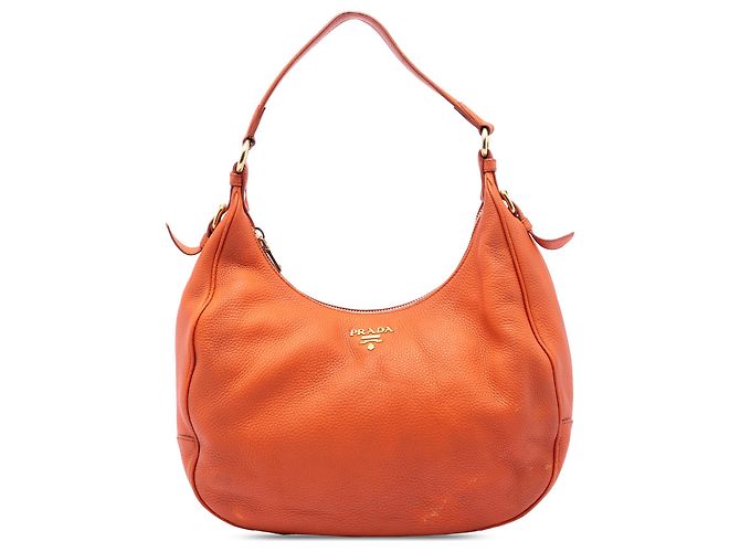 Prada Hobo Laranja Vitello Daino com Zíper