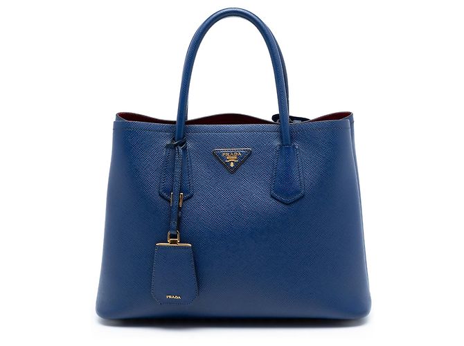 Prada Bolsa dupla média em couro Saffiano azul