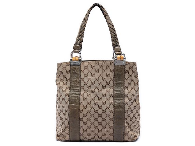 Bamboo Bolsa Tote Libeccio grande em lona GG bege com bambu Gucci