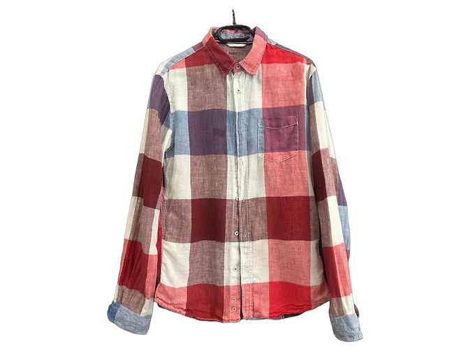 Autre Marque Karierte Leinenhemd Weiß Rot Blau