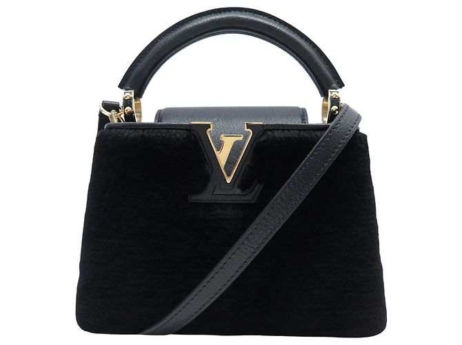 NEUE LOUIS VUITTON CAPUCINES MINI LEDER & MINK SCHULTERTASCHE Schwarz