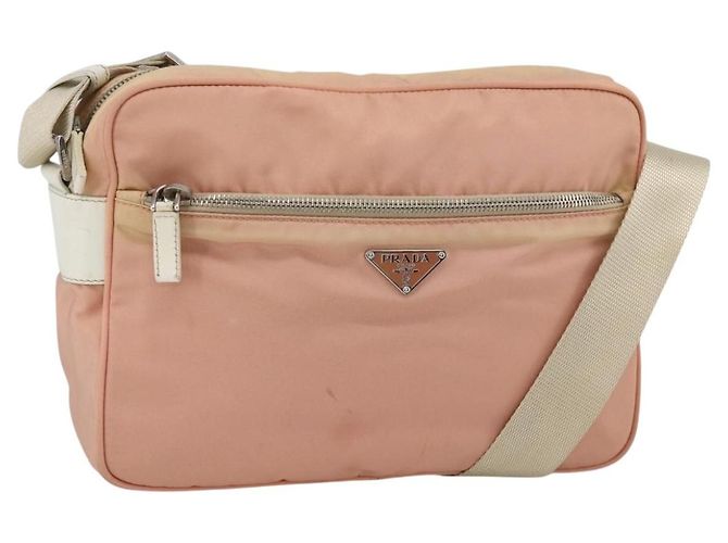 Sac à épaule PRADA en nylon rose argent Auth 174397 Argenté