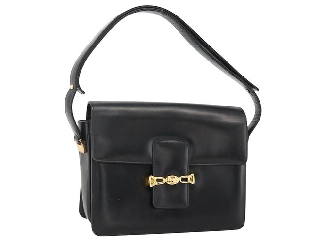 Borsa a Spalla CÉLINE Carrozza in Pelle Nera e Oro Auth INZ094 Nero D'oro