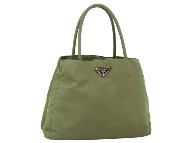 PRADA Borsa a mano in nylon verde argento Auth 174369