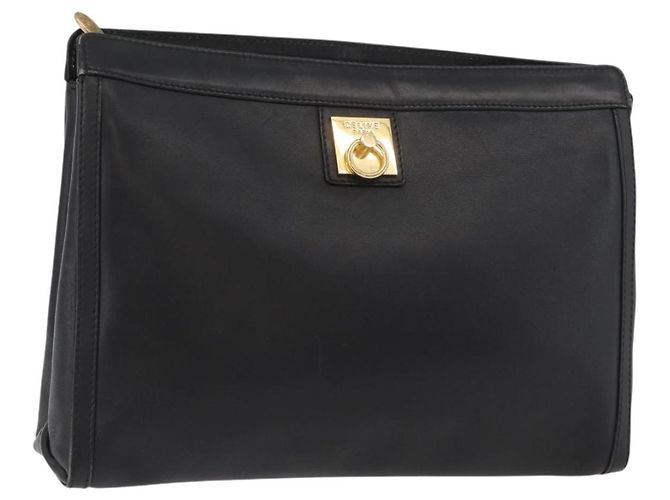 Céline Borsa a mano CELINE in pelle nera e oro Auth 174310 Nero D'oro