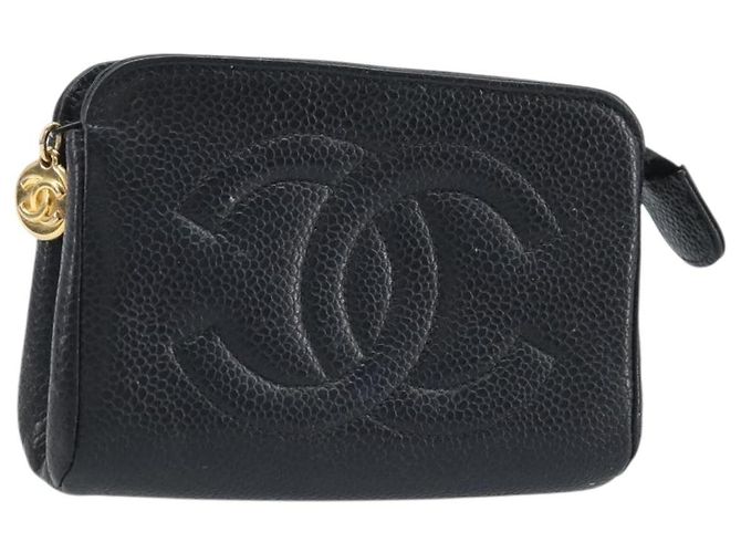 Pochette CHANEL COCO Marca Pelle Caviar Nero Oro CC Auth AMZ108 D'oro