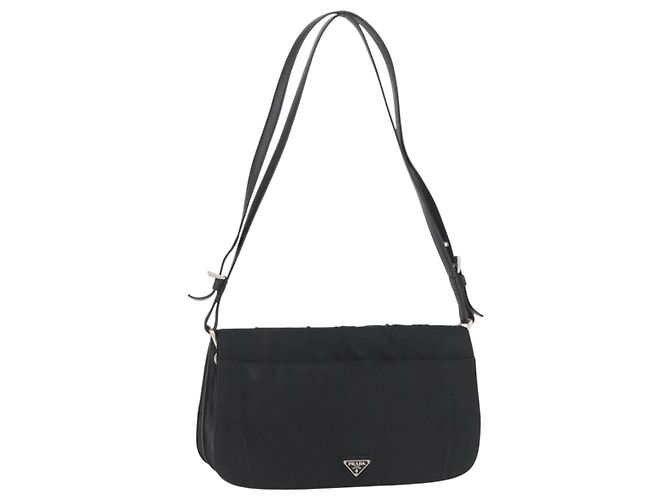 PRADA Schultertasche Nylon Schwarz Silber Authentisch YKZ1095A