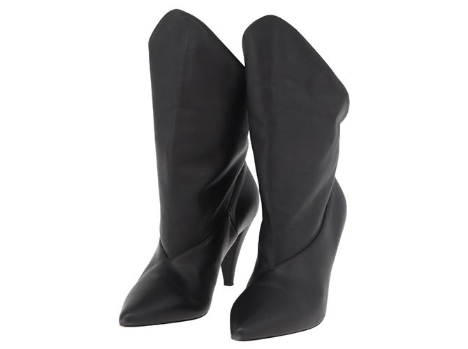 GIVENCHY Short Boots Leather Black Auth 174625A