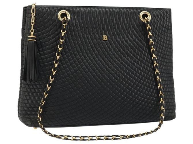 BALLY Borsa a Spalla a Catena Pelle Nera Oro Auth BSZ498 Nero D'oro