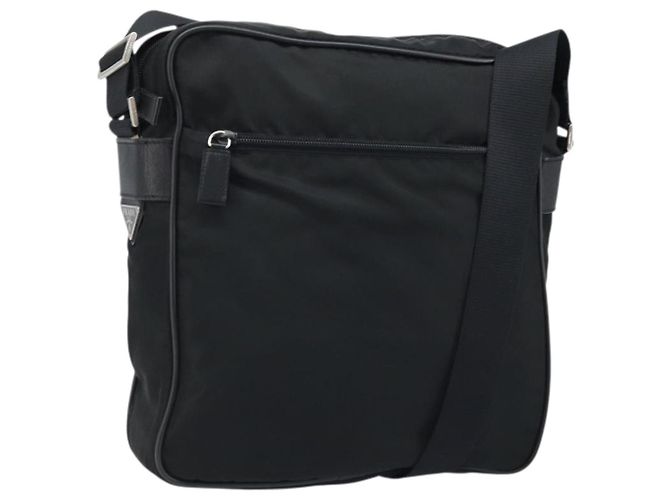 PRADA Shoulder Bag Nylon Black Silver Auth gh2029 Silvery