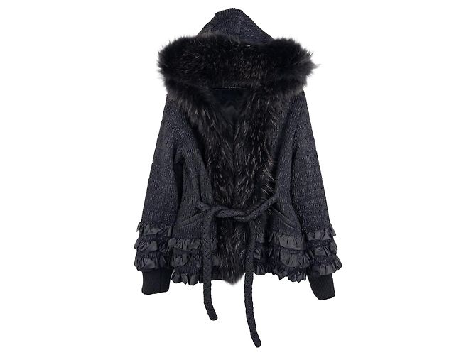 Roberto Cavalli 2000s Shirring Ruffle Fur Puffer Jacket