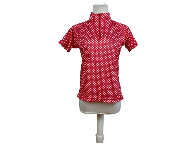 Vintage Courreges Polka Dot Polo-Shirt Rot Weiß M